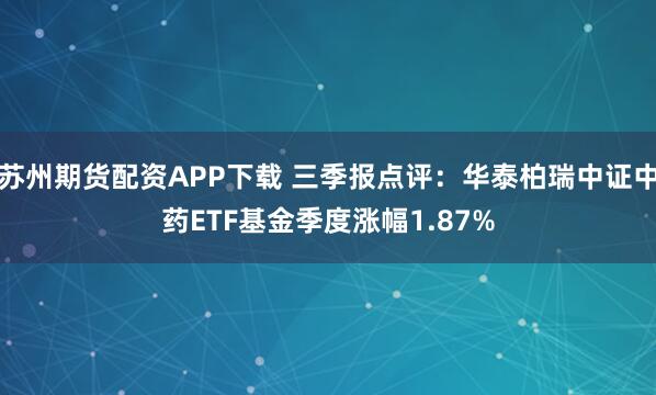 苏州期货配资APP下载 三季报点评：华泰柏瑞中证中药ETF基金季度涨幅1.87%